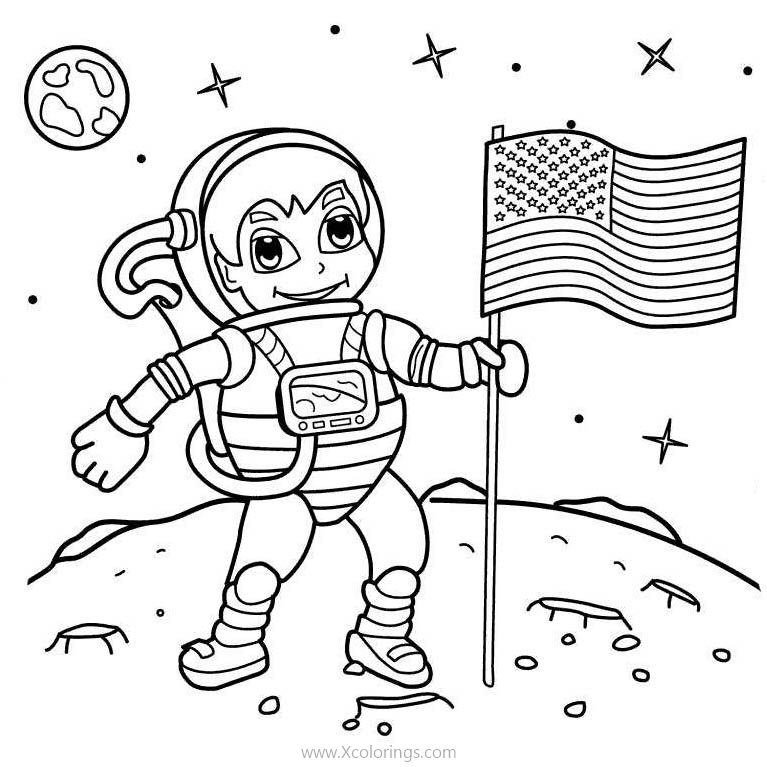 Free American Astronaut On the Moon Coloring Pages  printable