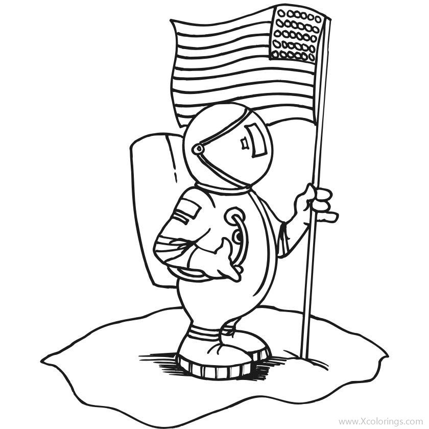 Free American Astronaut with Flag Coloring Pages printable