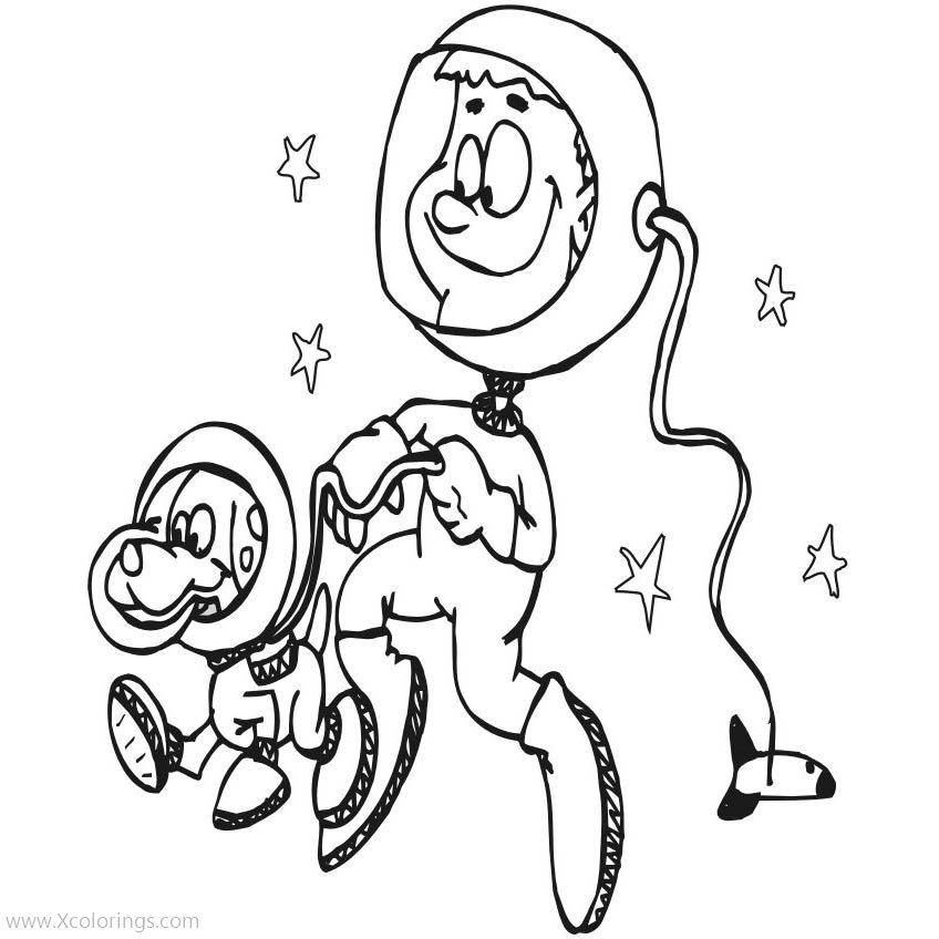 Free Astronaut Boy and Dog Coloring Pages printable