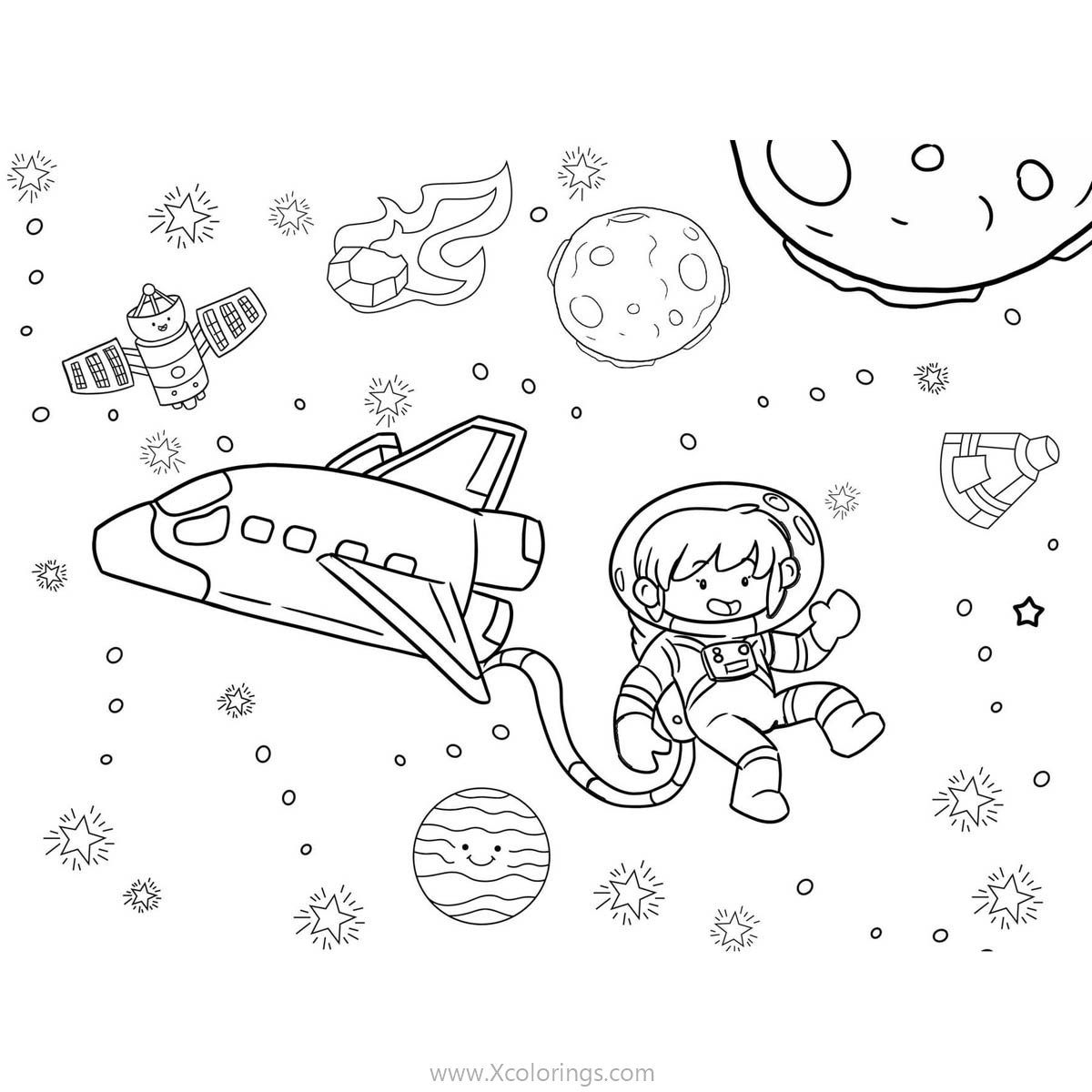 Free Astronaut Boy and Spaceship Coloring Pages printable