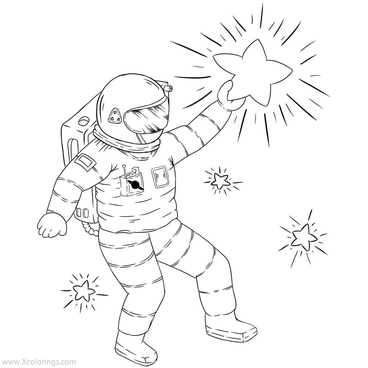 Free Astronaut Catching A Star Coloring Pages printable