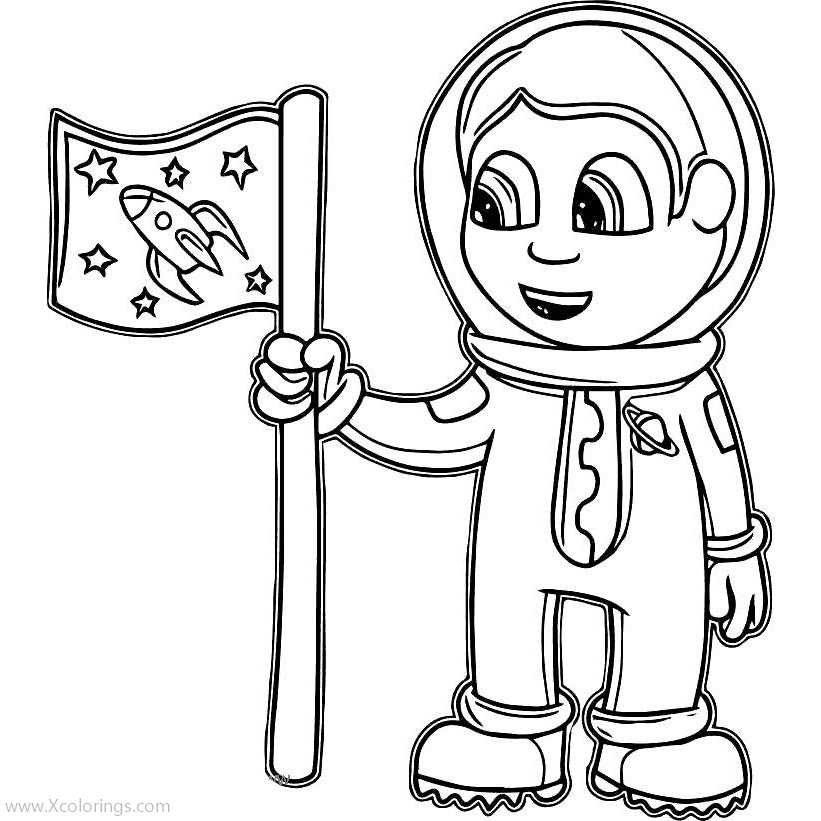 Free Astronaut Coloring Pages Boy with Flag printable