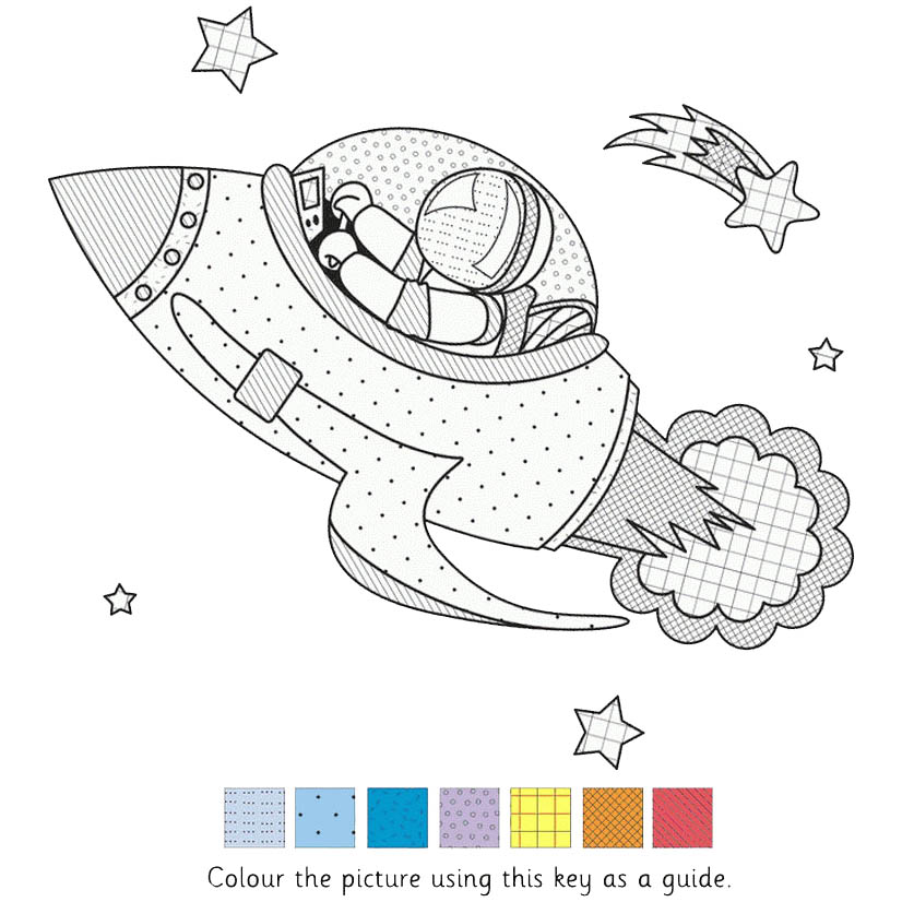 Free Astronaut Coloring Pages Color the Spaceship by Key printable
