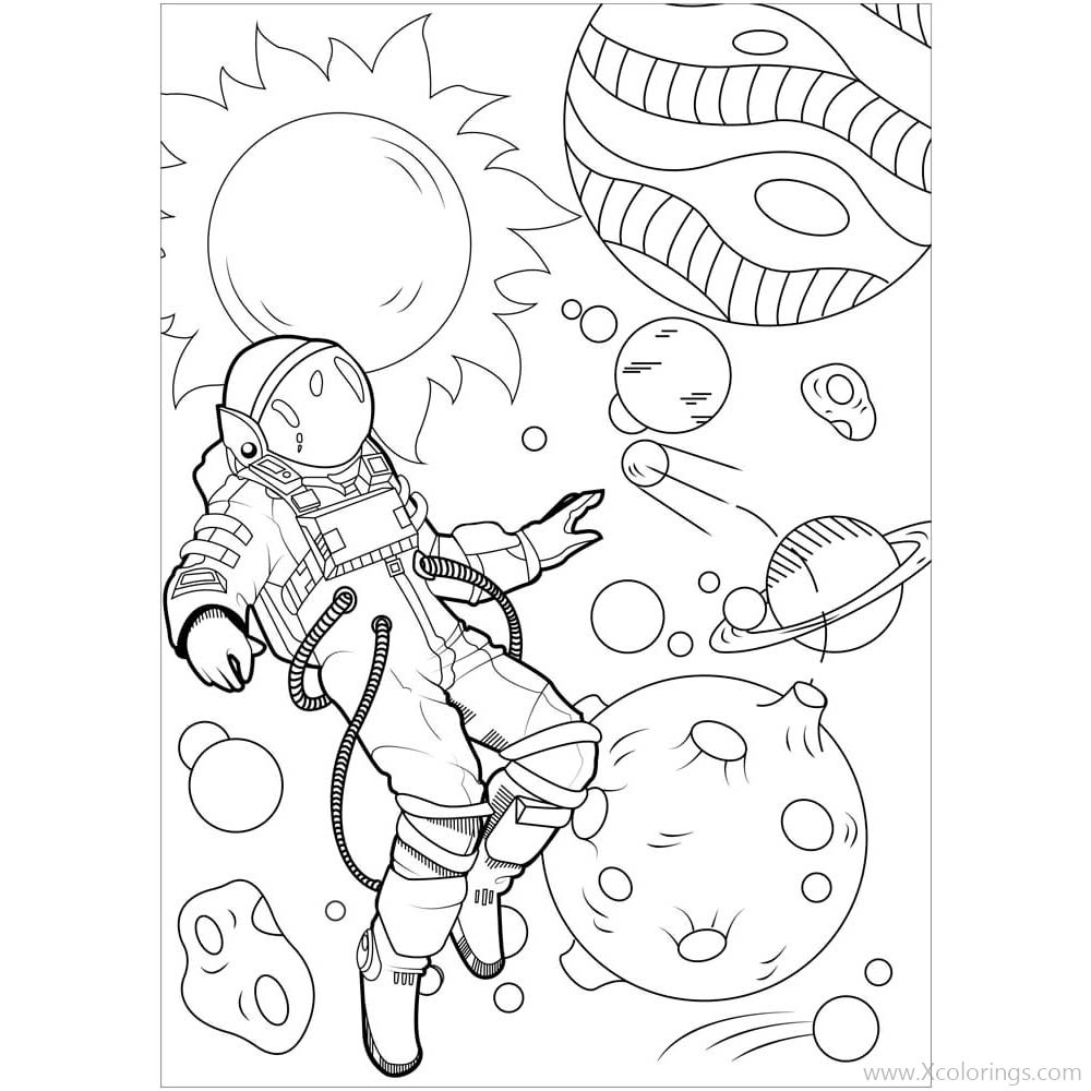 Cartoon Astronaut with Planets Coloring Pages - XColorings.com