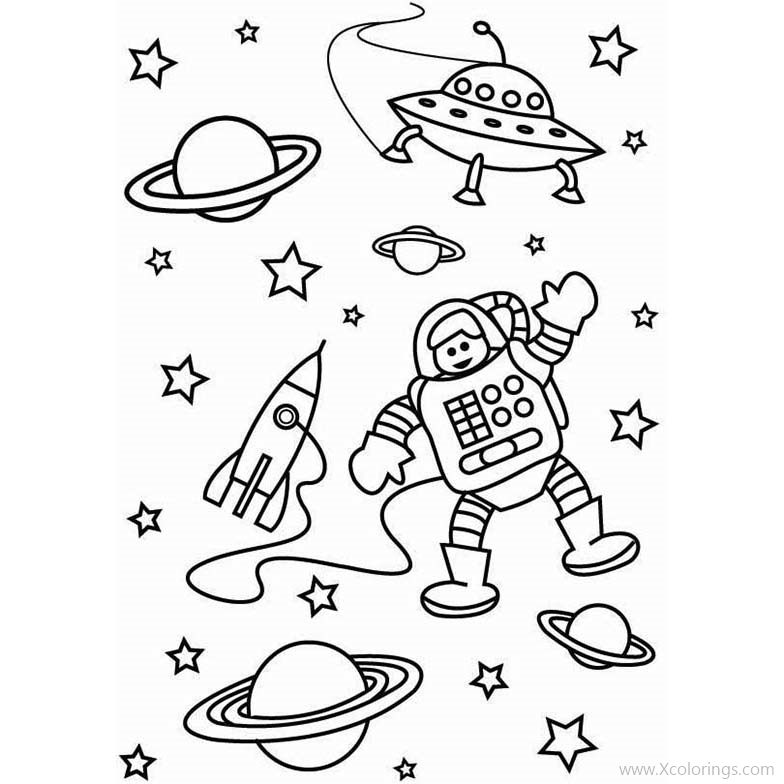 Free Astronaut Coloring Pages with Planets and Stars printable