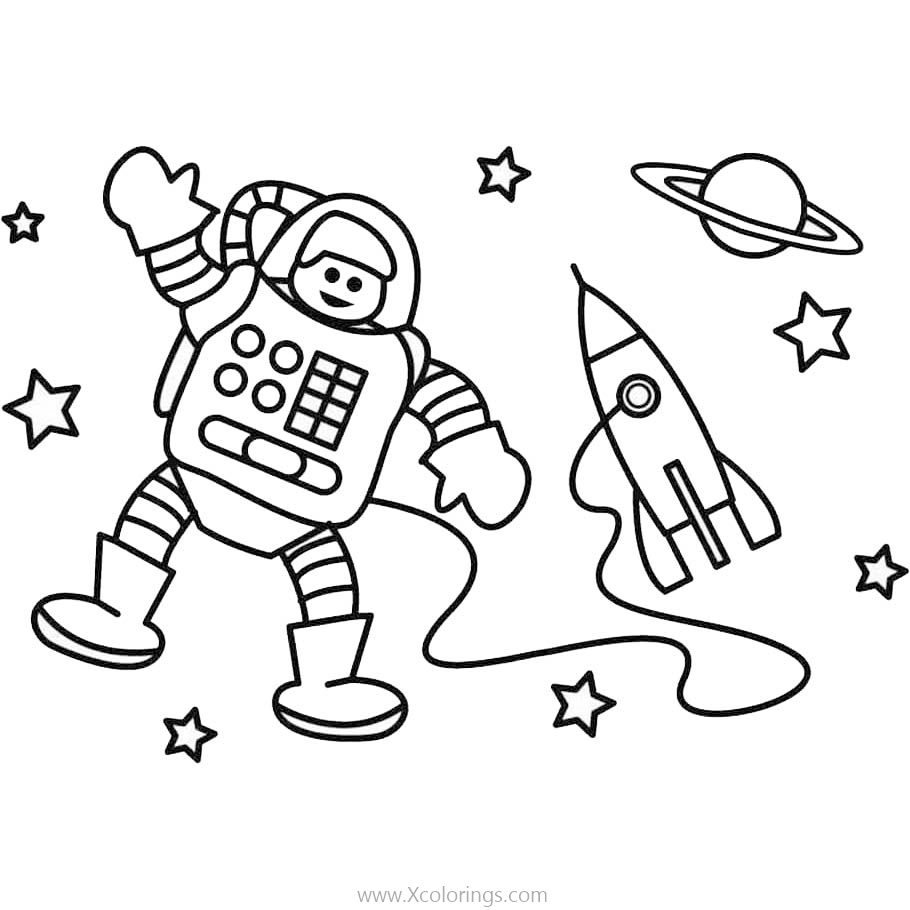 Free Astronaut Coloring Pages with Rocket Planet and Stars printable