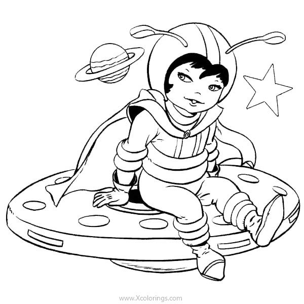 Free Astronaut Girl Sitting On the UFO Coloring Pages printable