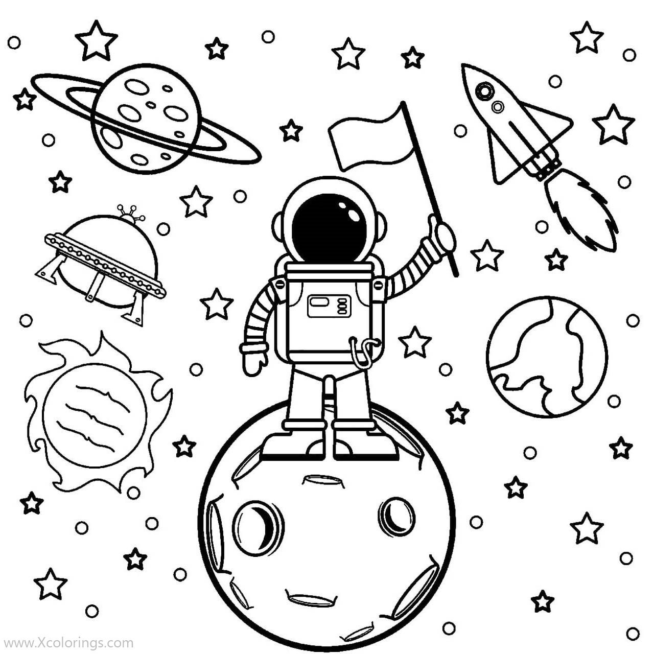 Free Astronaut Landed on a Planet Coloring Pages printable