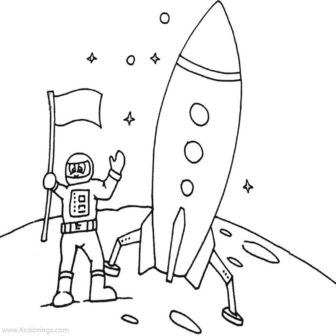 Free Astronaut Landed the Moon with a Rocket Coloring Pages printable
