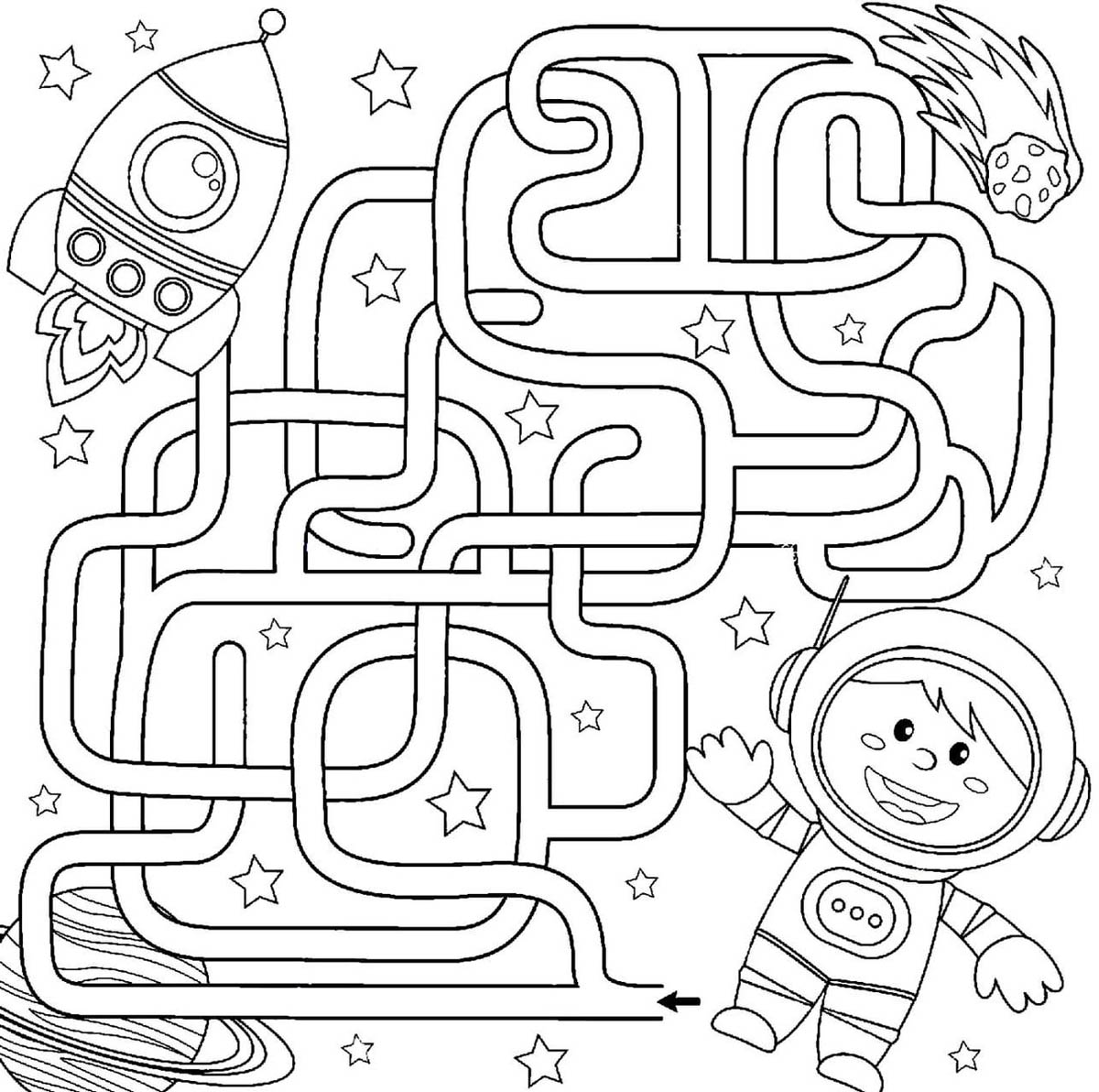 Free Astronaut Maze Coloring Pages printable