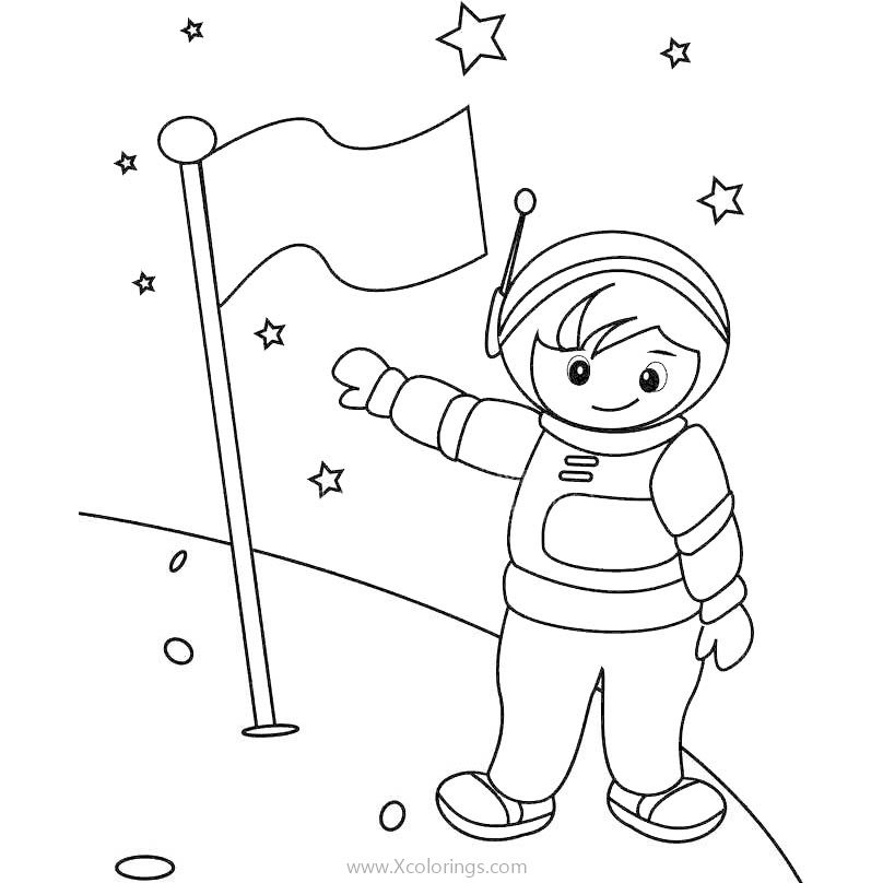 Free Astronaut Points to the Flag Coloring Pages printable