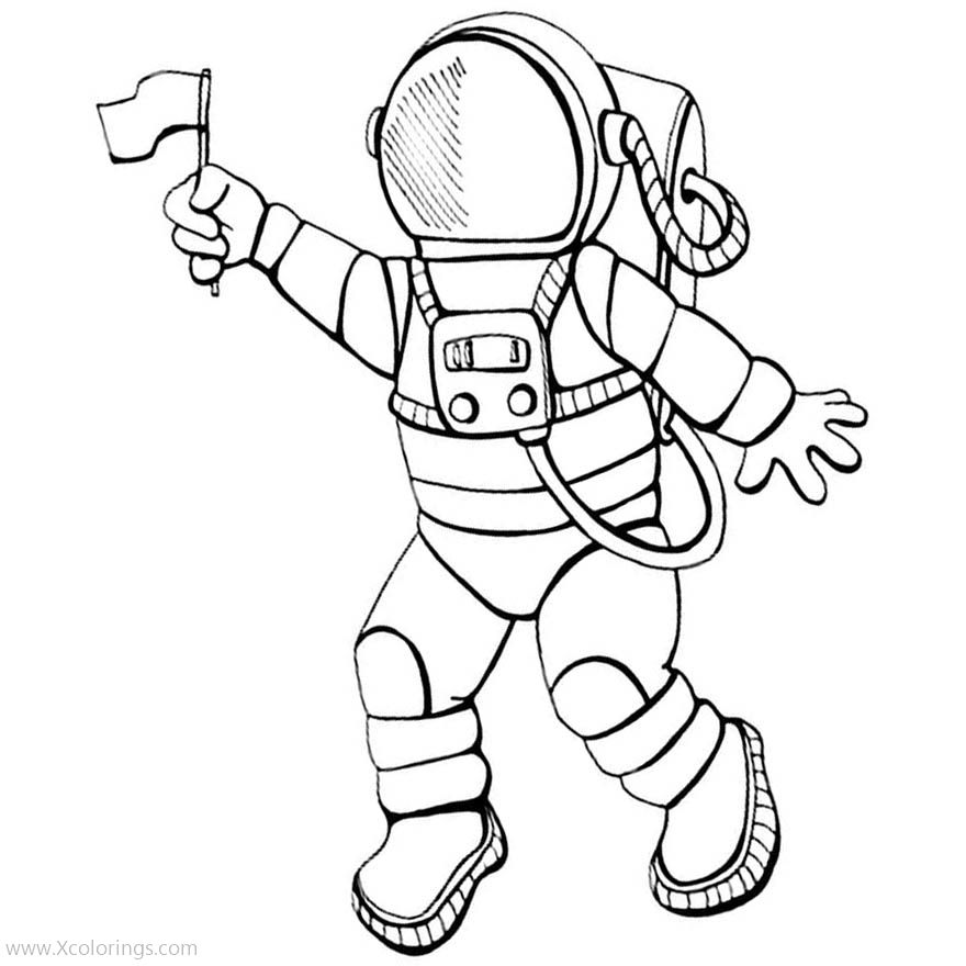 Free Astronaut Waving A Flag Coloring Pages printable