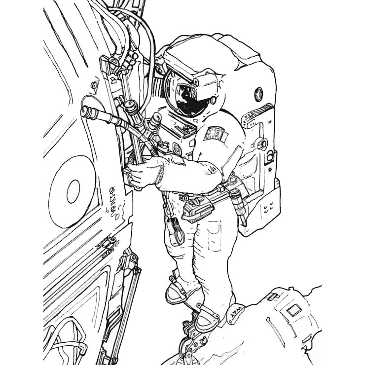 Free Astronaut Working with Spaceship Coloring Pages printable