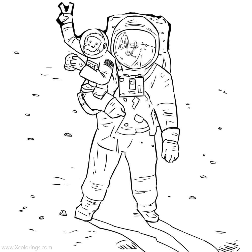 Free Astronaut and Monkey Coloring Pages printable