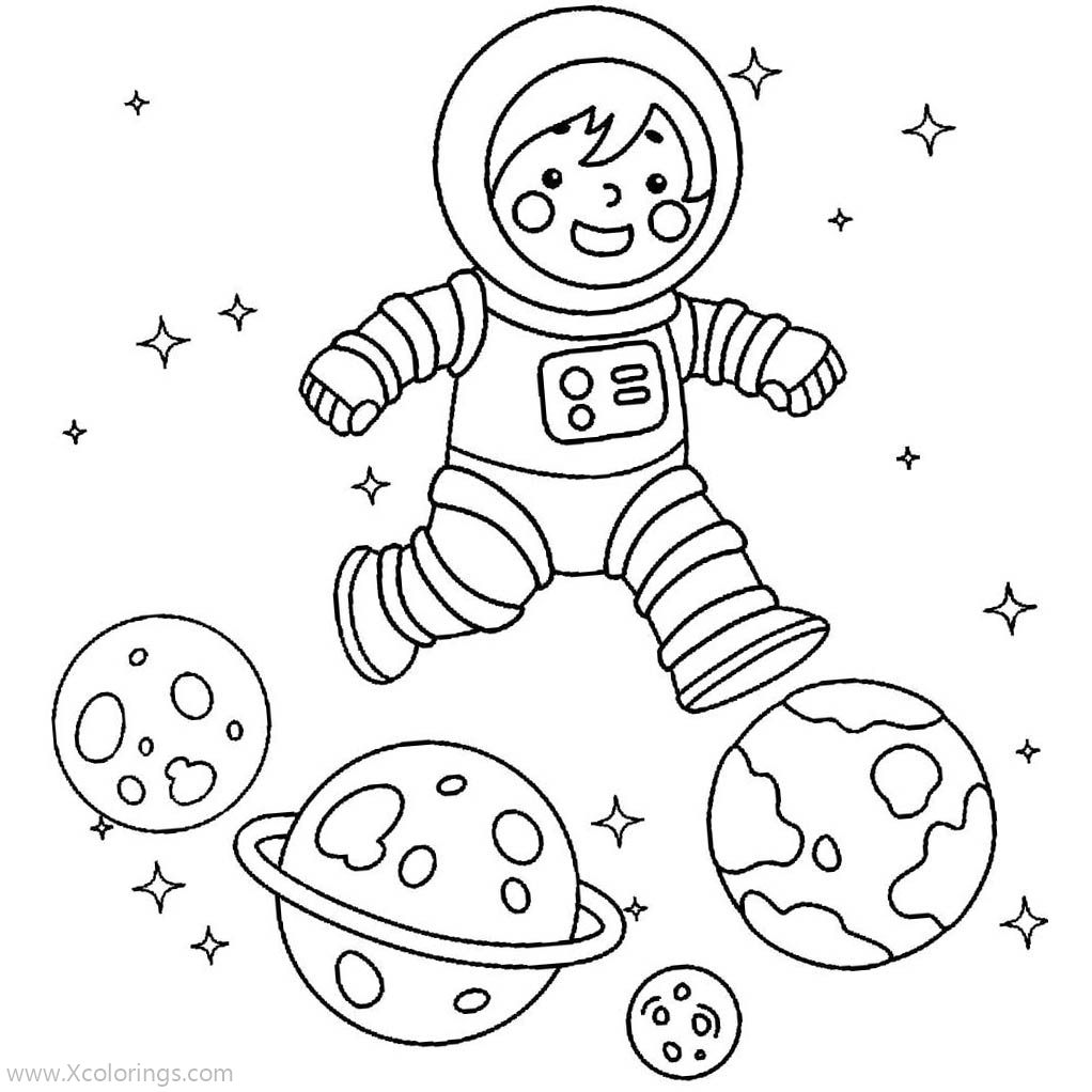 Free Astronaut and Planets Coloring Pages printable