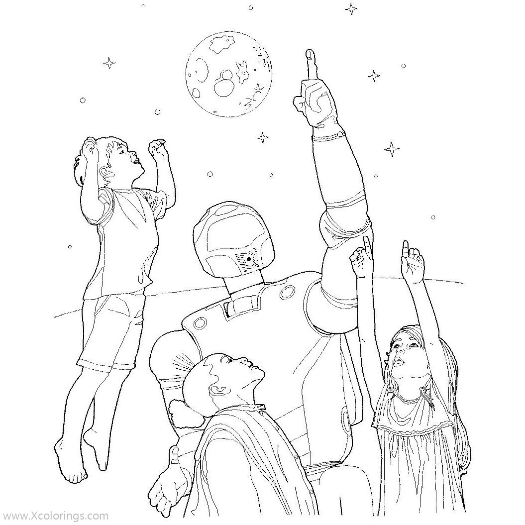 Free Astronaut with Children Coloring Pages printable