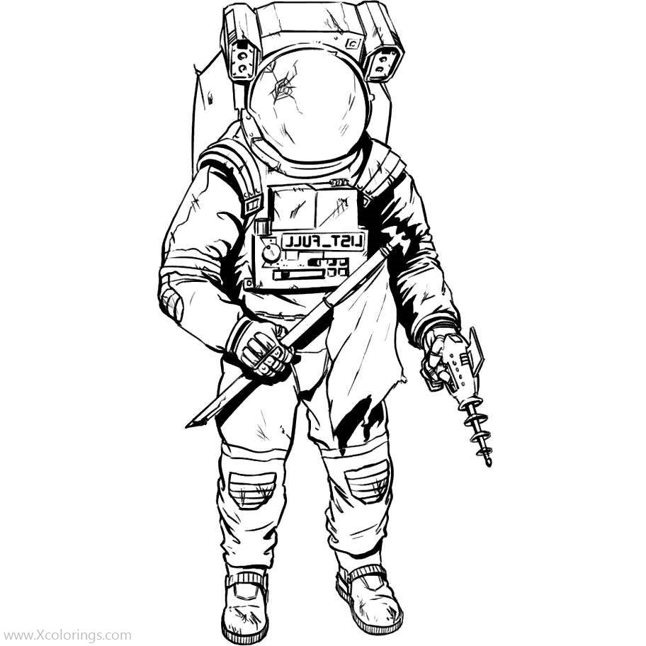 Free Astronaut with Gun and Flag Coloring Pages printable