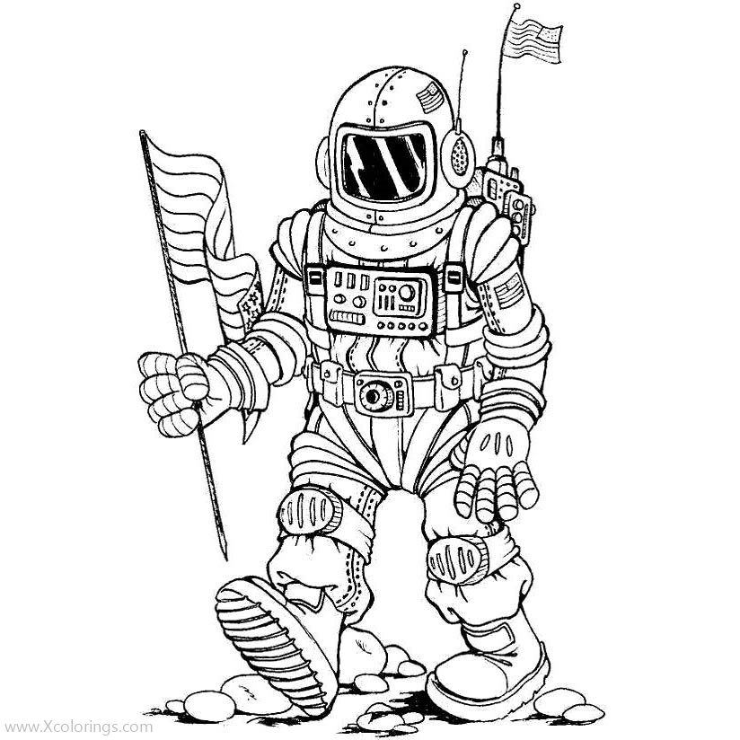Free Astronaut with US Flag Coloring Pages printable