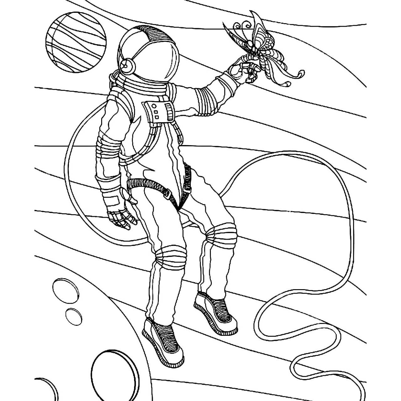 Free Astronaut with a Butterfly Coloring Pages printable