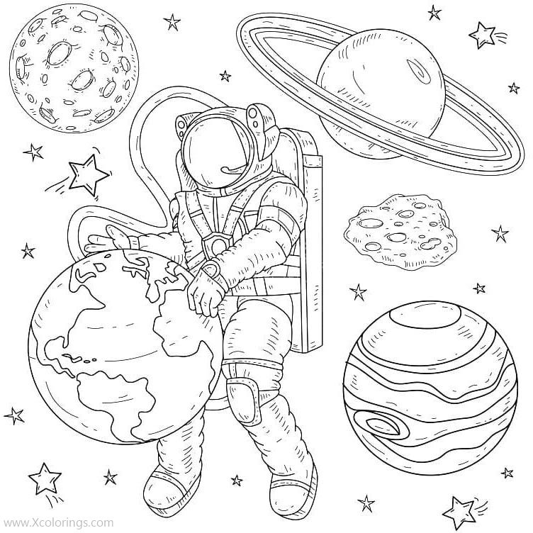 Astronaut with the Earth Coloring Pages - XColorings.com