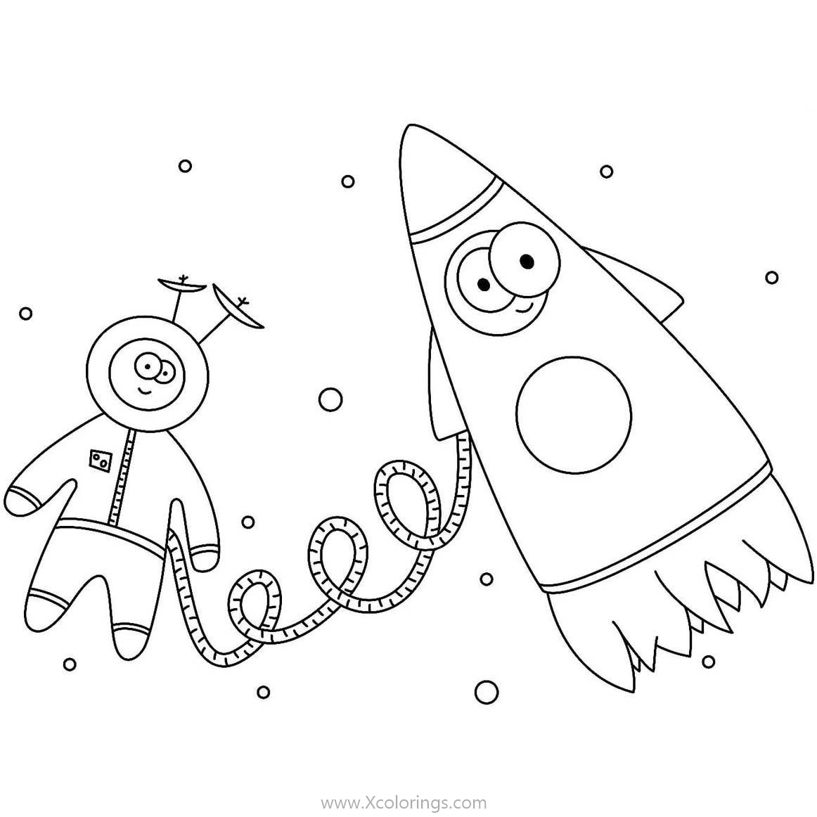Free Cartoon Astronaut with Rocket Coloring Pages Printable printable
