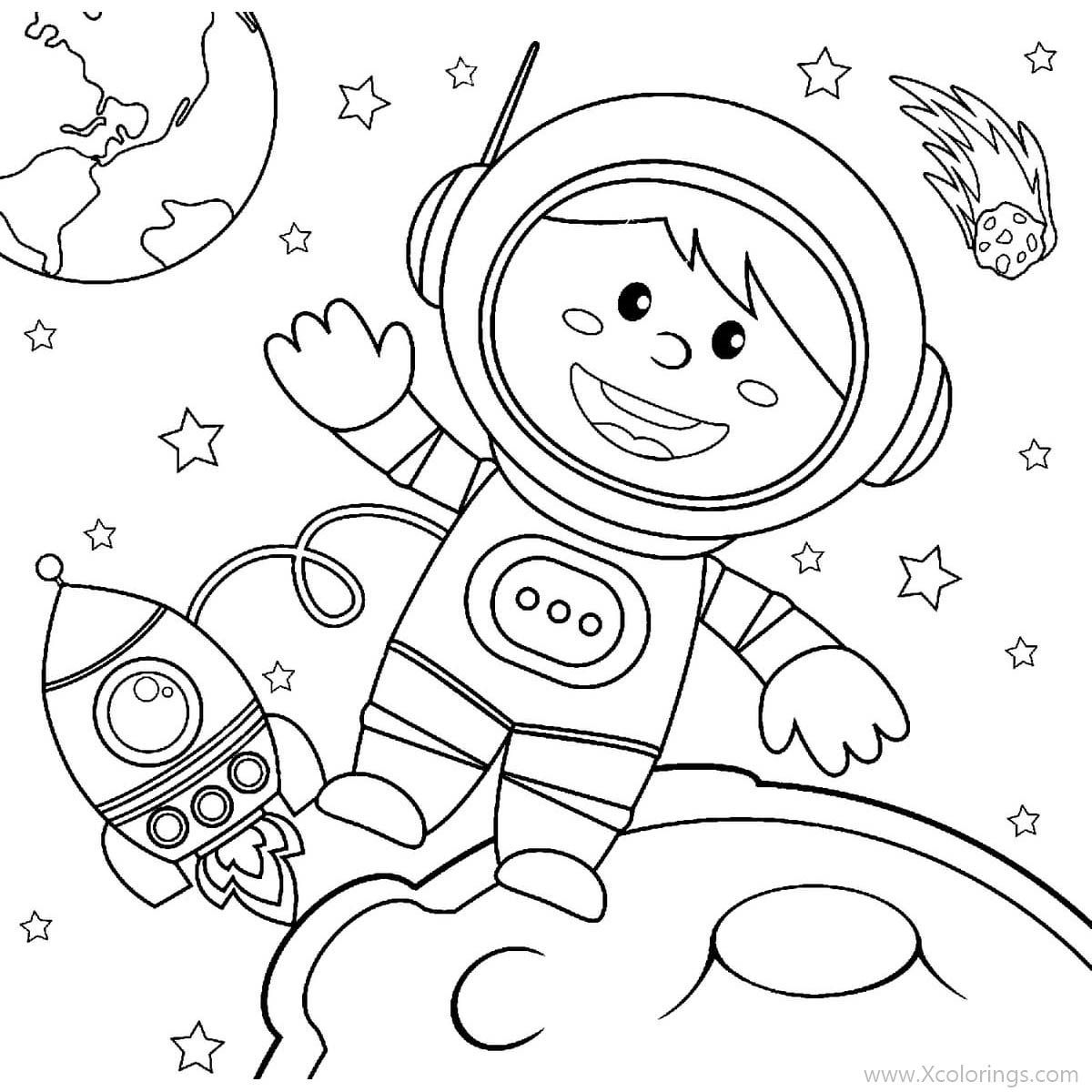 Cute Astronaut Boy In Space Coloring Pages XColorings