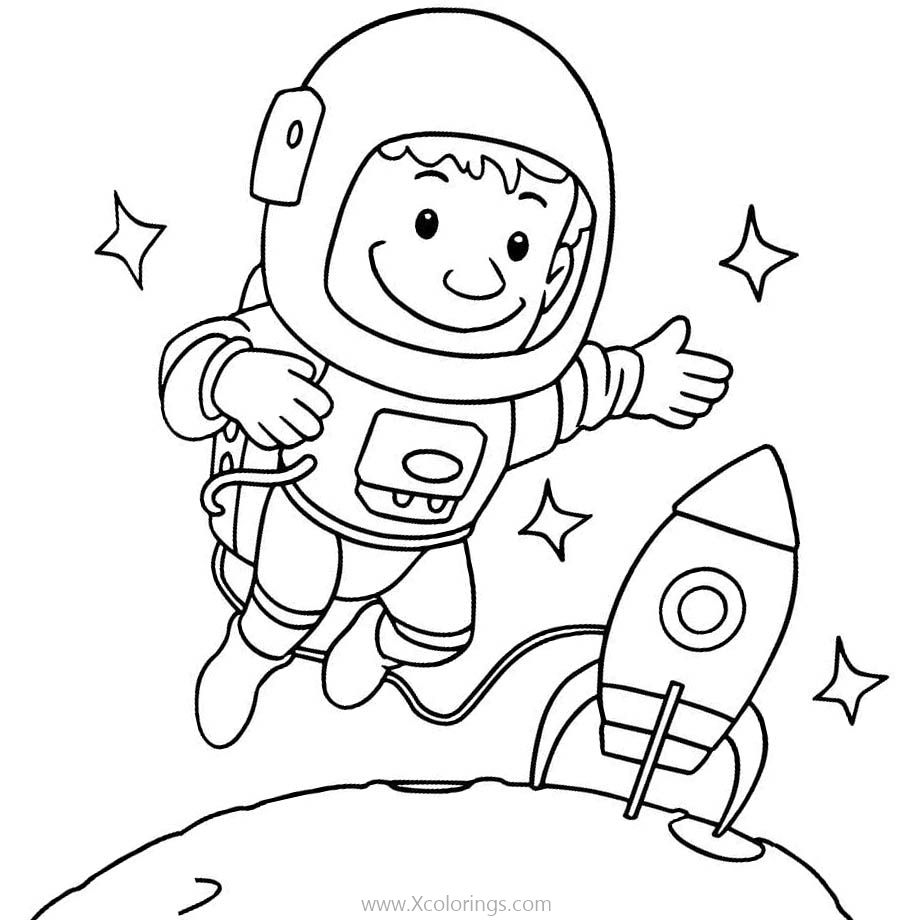 Free Cute Astronaut and Rocket Coloring Pages Printable printable
