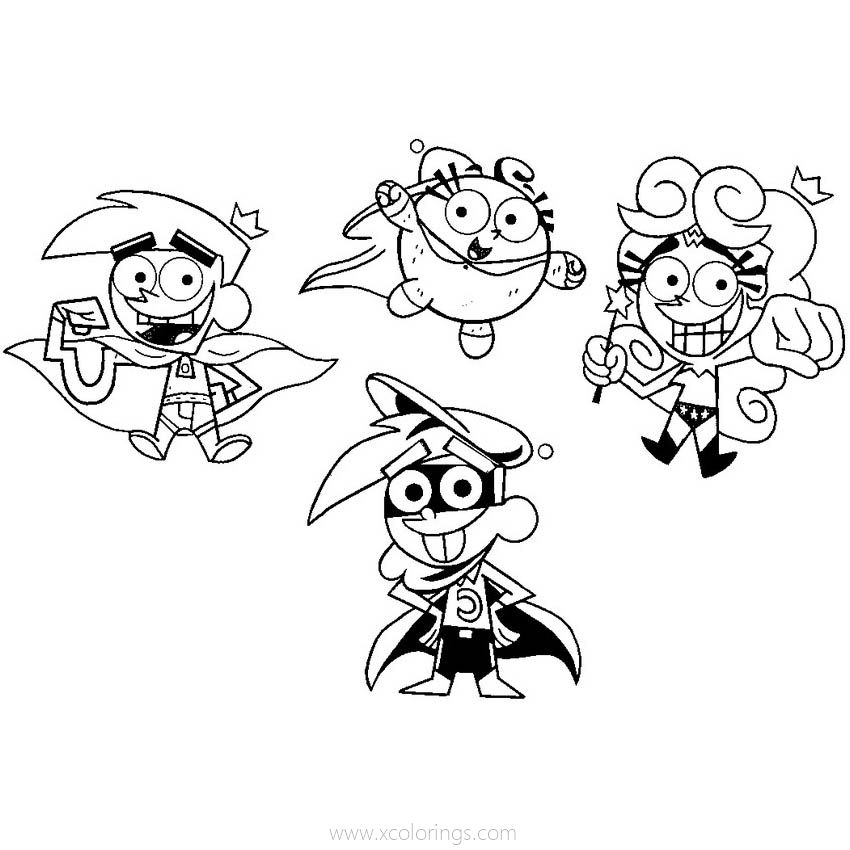 Free Fairly Odd Parents Coloring Pages Timmy Cosmo Wanda and Poof printable