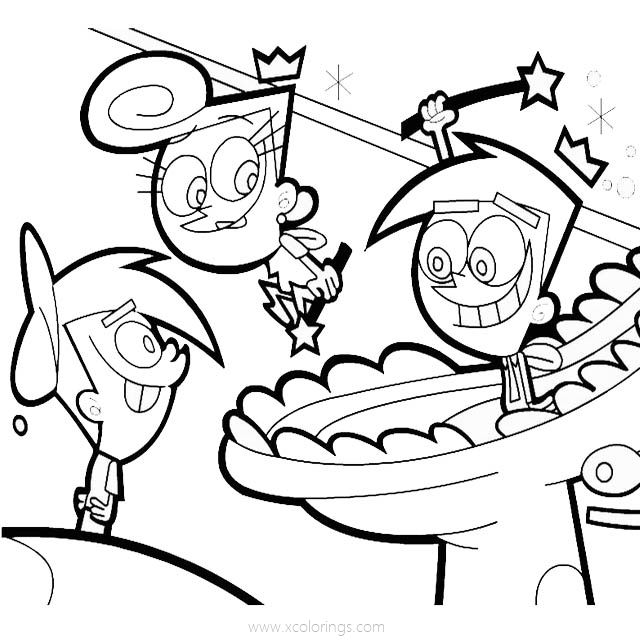 Free Fairly Odd Parents Coloring Pages Timmy Playing with Wanda and Cosmo printable