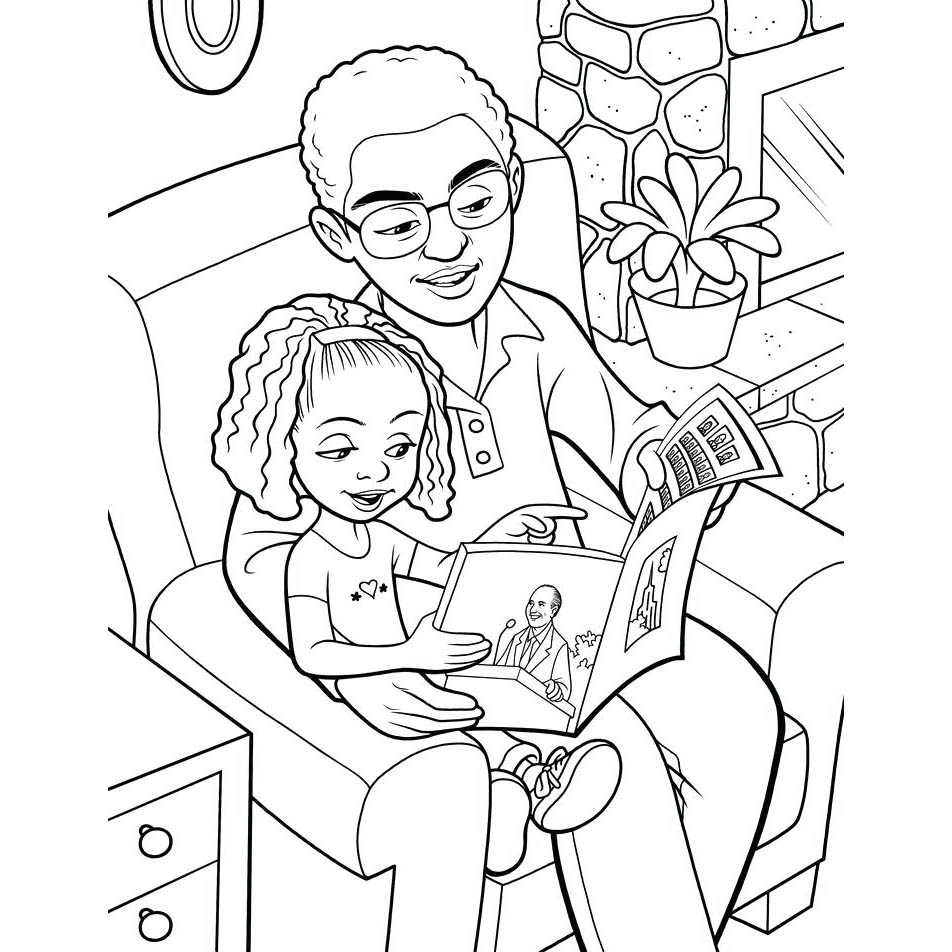 Free Father's Day Coloring Pages Dad is Reading with Me printable