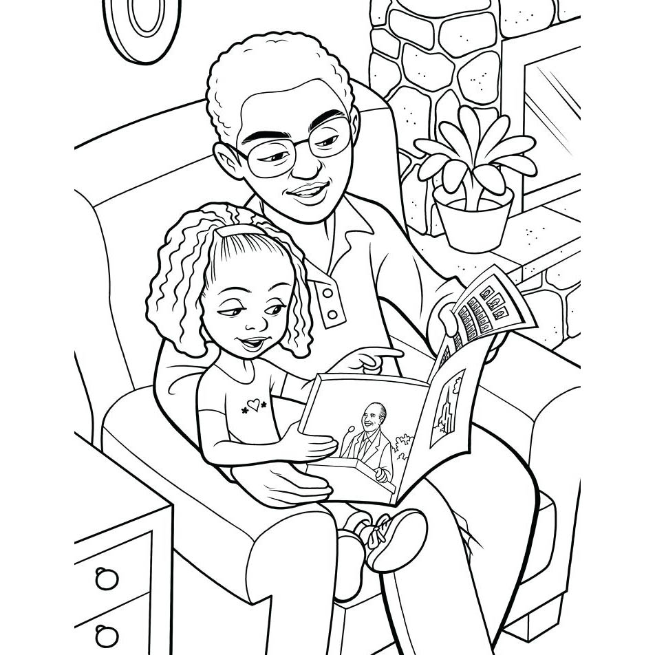 Father's Day Coloring Pages Dad is Reading with Me - XColorings.com