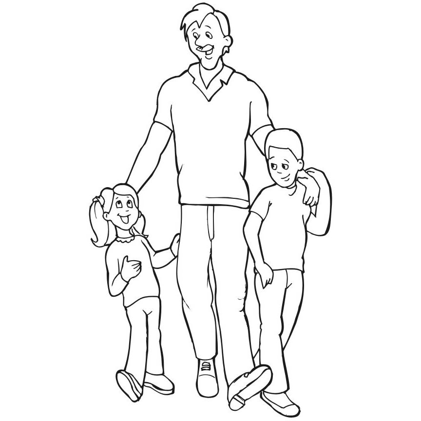 Free Father's Day Coloring Pages Father with Son and Daughter printable