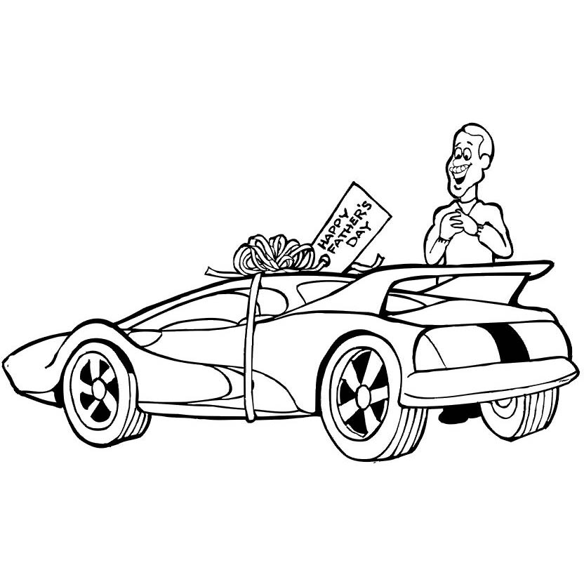 Free Father's Day Coloring Pages Sports Car Gift printable