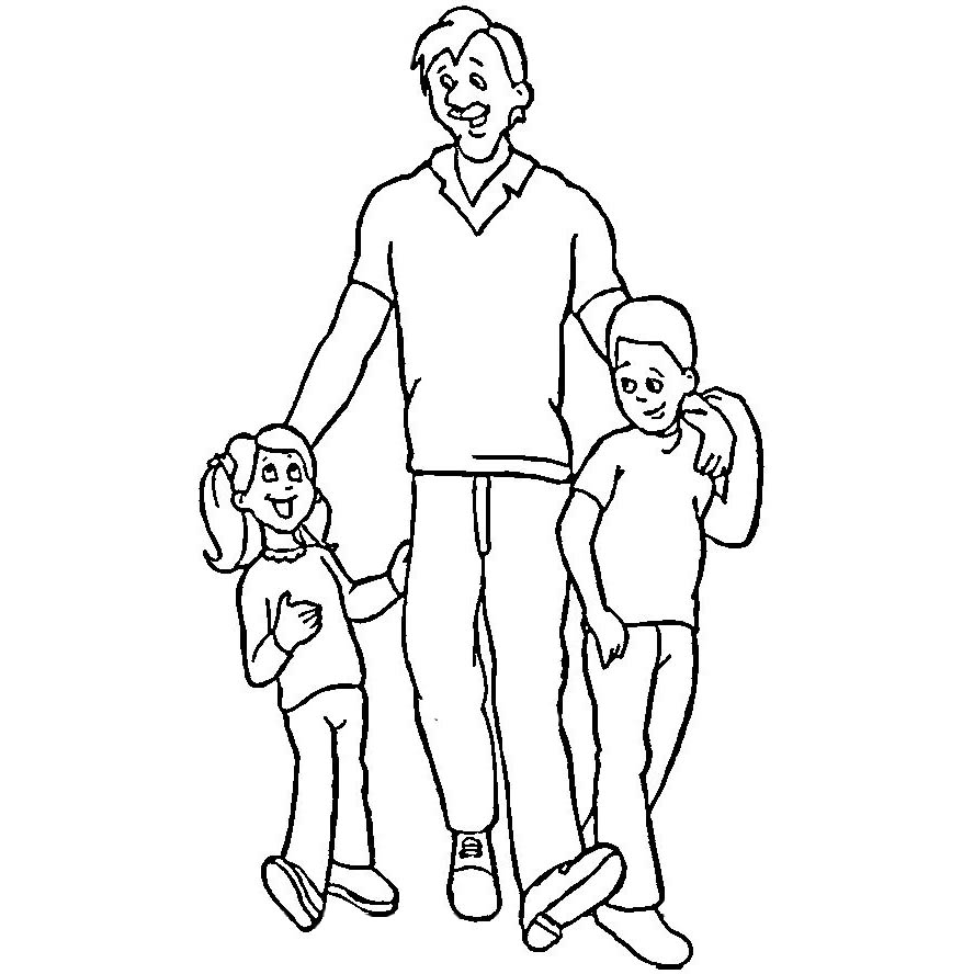 Free Father's Day Dad with Son and Daughter Coloring Pages printable