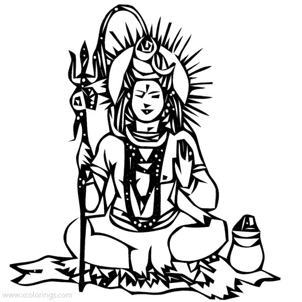 Free God Shiva Coloring Pages with Trishula printable