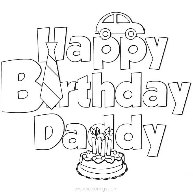 Free Happy Birthday Daddy Coloring Pages with Cake printable