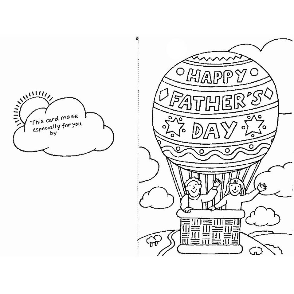Free Happy Father's Day Card Coloring Pages with Hot-Air Balloon printable