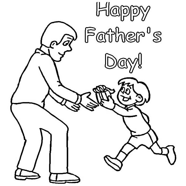 Free Happy Father's Day Coloring Pages Boy Gives Dad a Gift printable