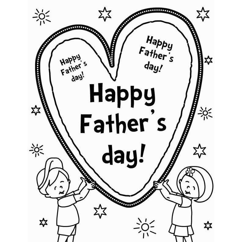 Free Happy Father's Day Coloring Pages Boy and Girl with Heart printable