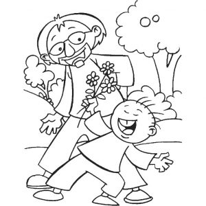 Happy Father's Day Coloring Pages Boy and Girl with Heart - XColorings.com