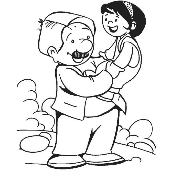 Free Happy Father's Day Coloring Pages Dad Rising His Daughter printable