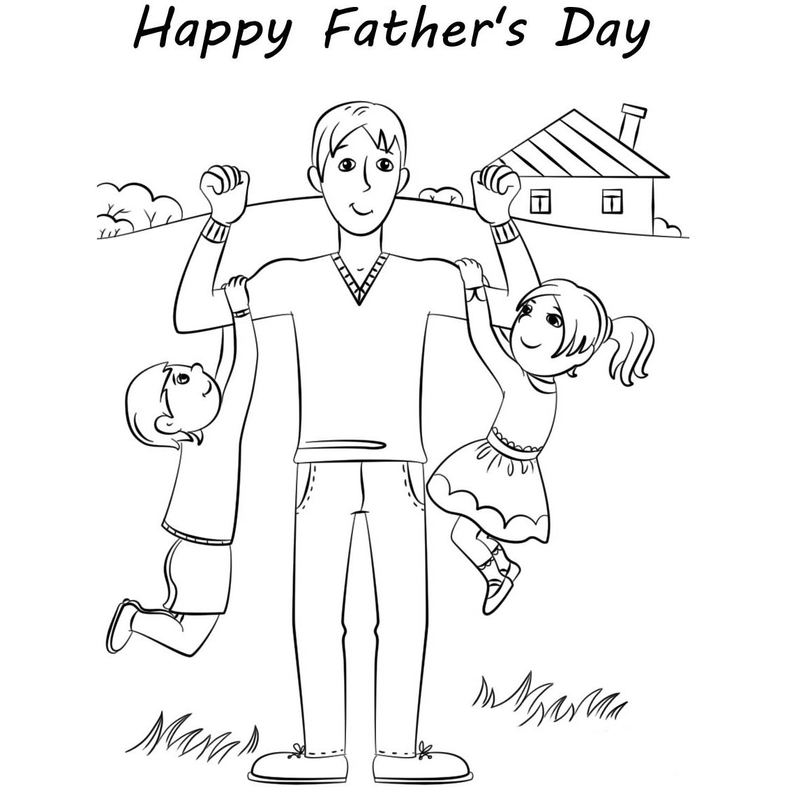 Free Happy Father's Day Coloring Pages Dad with Son and Daughter printable
