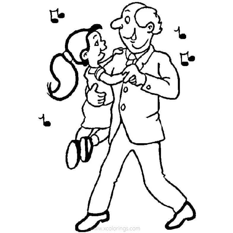 Free Happy Father's Day Coloring Pages Daughter Dancing with His Dad printable