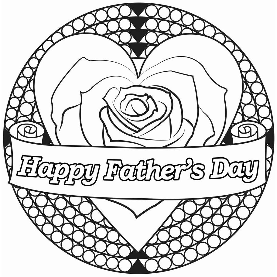 Free Happy Father's Day Coloring Pages with Heart and Flower printable