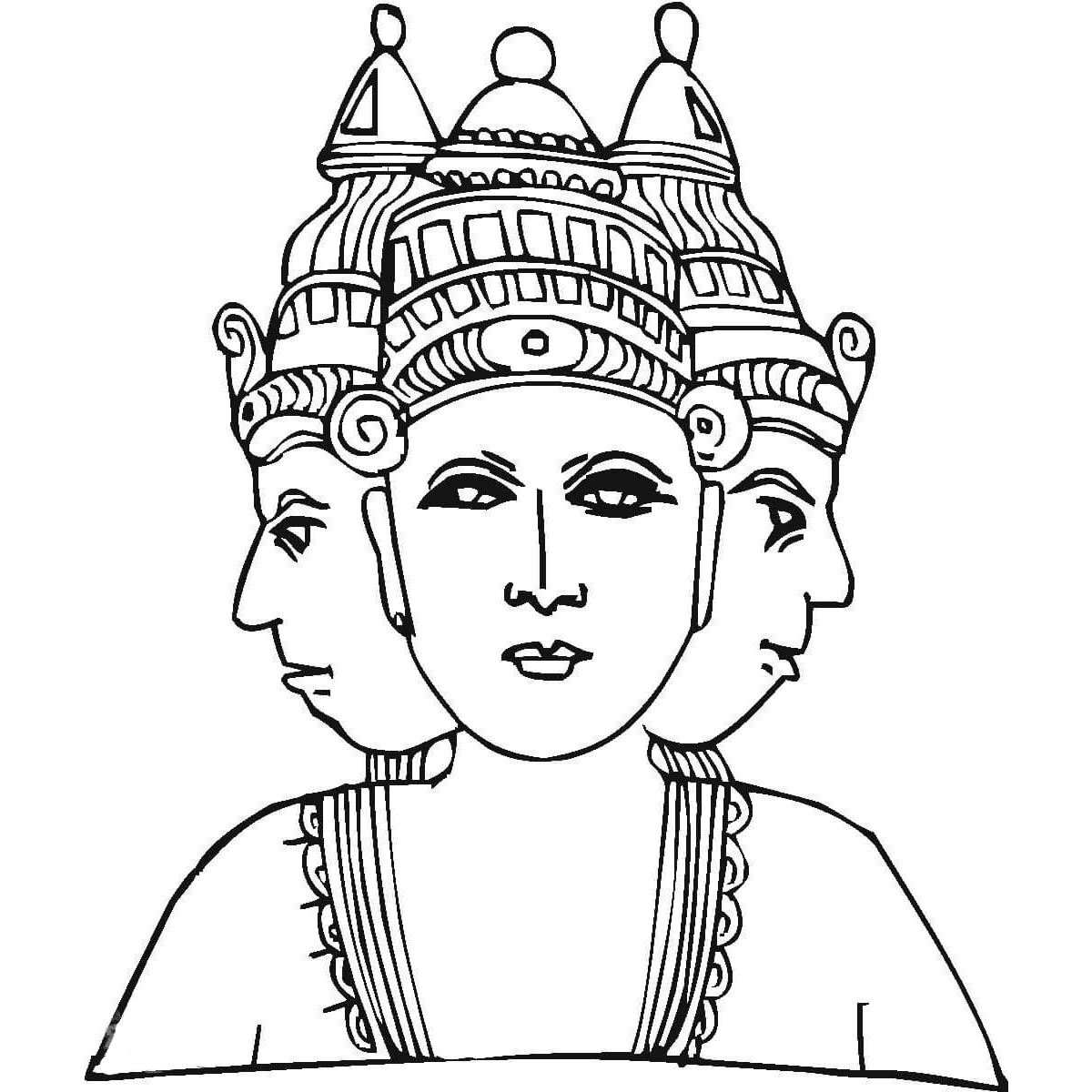 Free Lord Shiva Coloring Pages with Three Heads printable