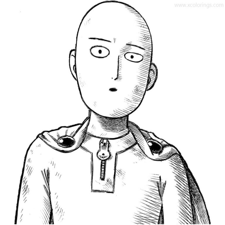 One Punch Man Coloring Pages Saitama Line Drawing - XColorings.com