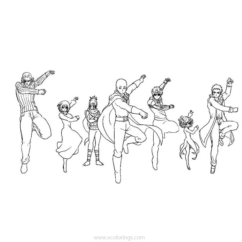 Free One Punch Man Coloring Pages Characters are Dancing printable