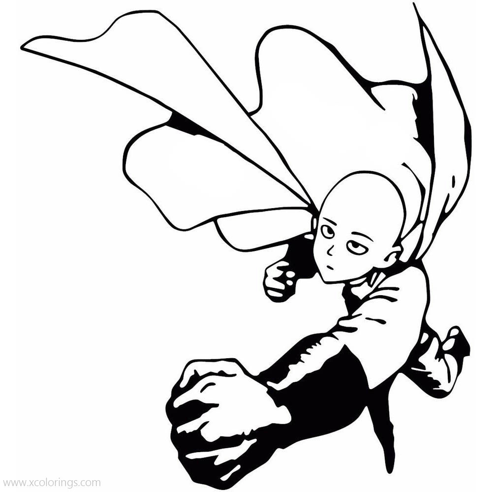 Free One Punch Man Coloring Pages Saitama Black and White printable