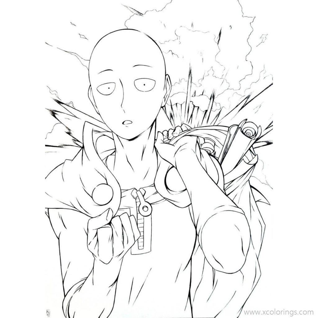 One Punch Man Coloring Pages Saitama On the Car - XColorings.com