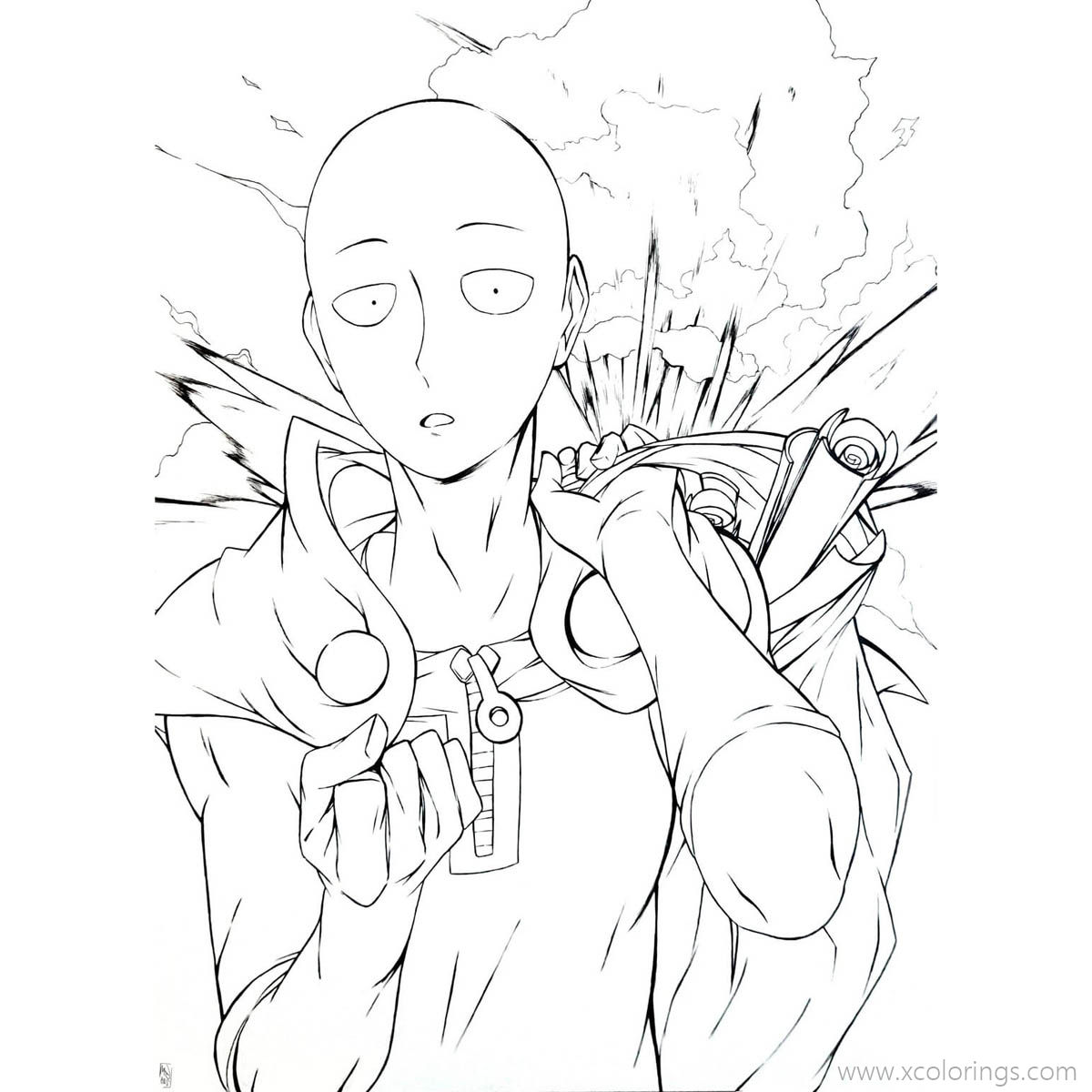 One Punch Man Coloring Pages Saitama and Bang are Having Food ...